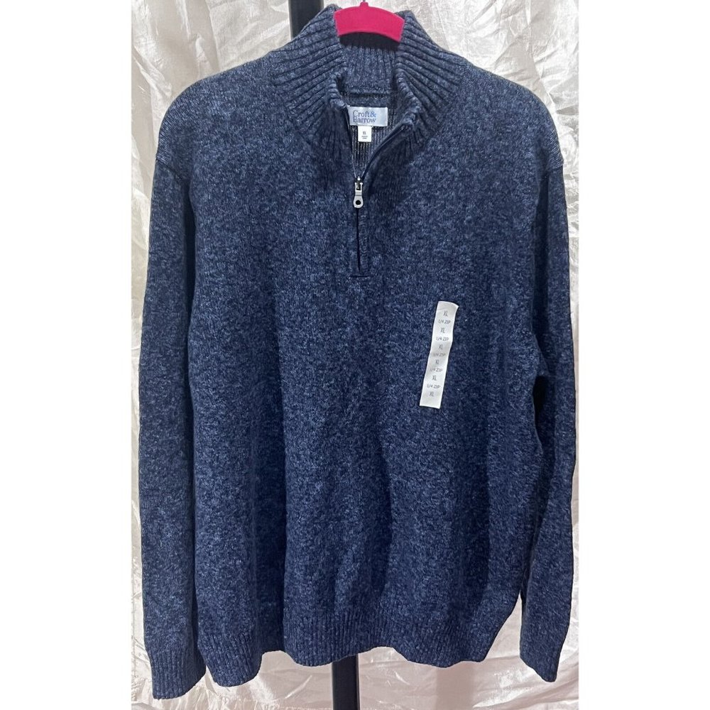 Croft & Barrow Mens High Neck 1/4 Zip Sweater Size XL Blue Heathered Long Sleeve
